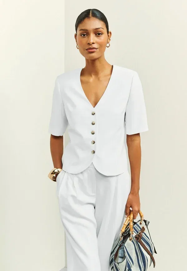 Блуза Next Tall fit short sleeve button through top, белая