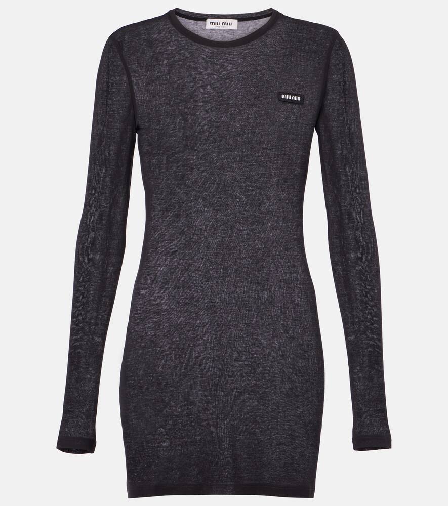 

Хлопковое мини-платье с логотипом Miu Miu, Black