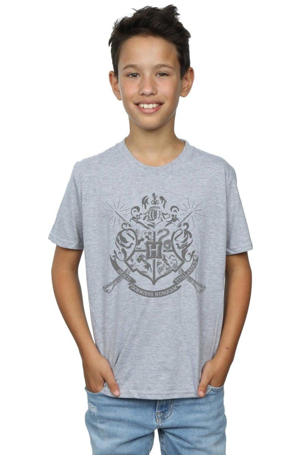 

Футболка со значком Хогвартса и палочками Harry Potter, серый