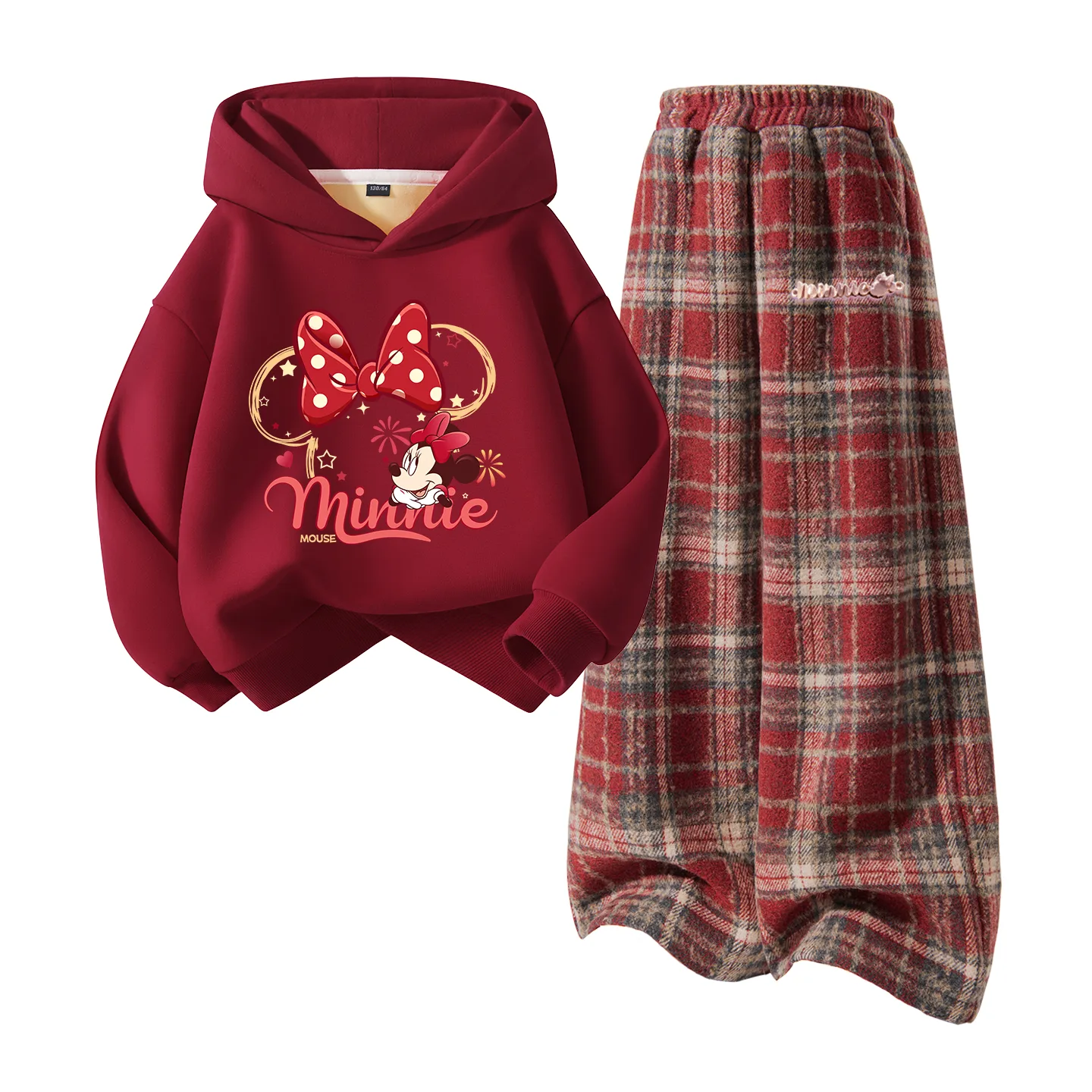 Disney Kids Tang Suits Thickness, [Thickened and Fleece-Lined]Di Yuexin Burgundy+Di Chang Metal Label K Red Plaid — фото 4