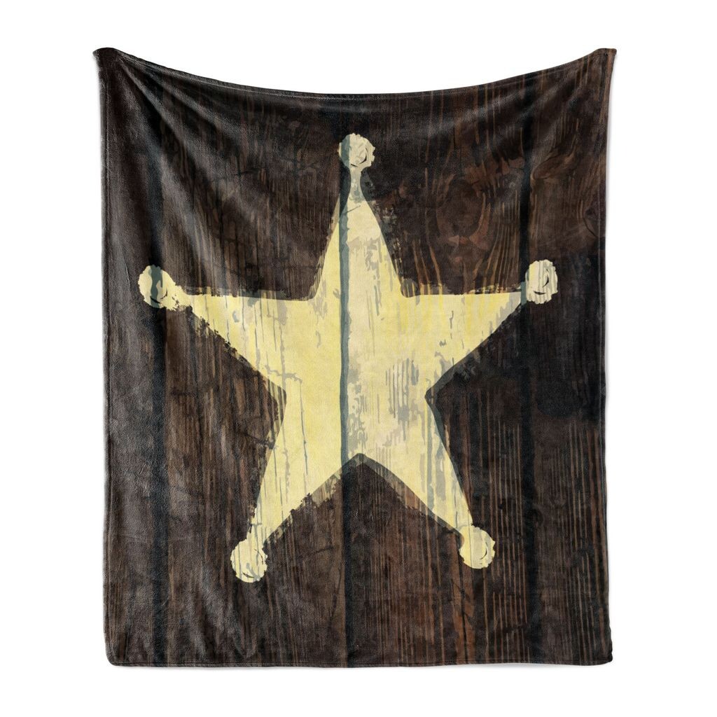 

Мягкое фланелевое флисовое одеяло ABAKUHAUS Western, деревенское дерево Lone Star, уютный плюш для использования в помещении и на открытом воздухе, 125 x 175 см, бледно-желтый и коричневый