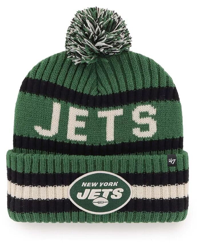 

Мужская зеленая шапка New York Jets Bering Cuff Pom Knit '47 Brand