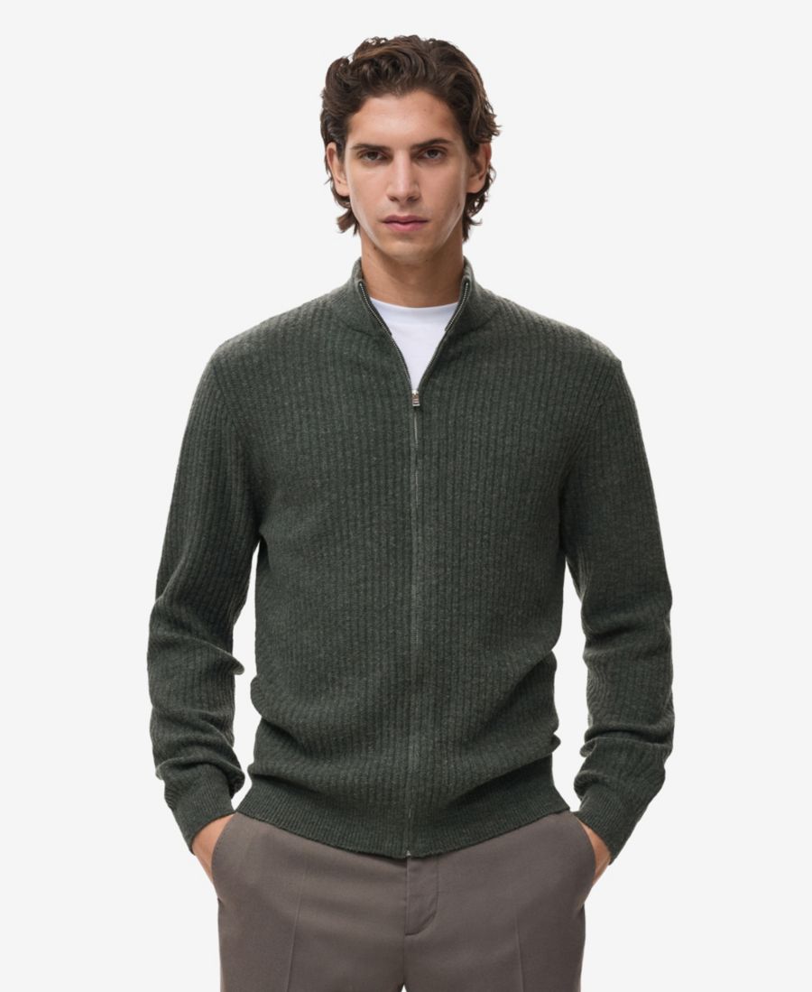 

Мужской кардиган из ребристой вязки на молнии MANGO, Dark Green