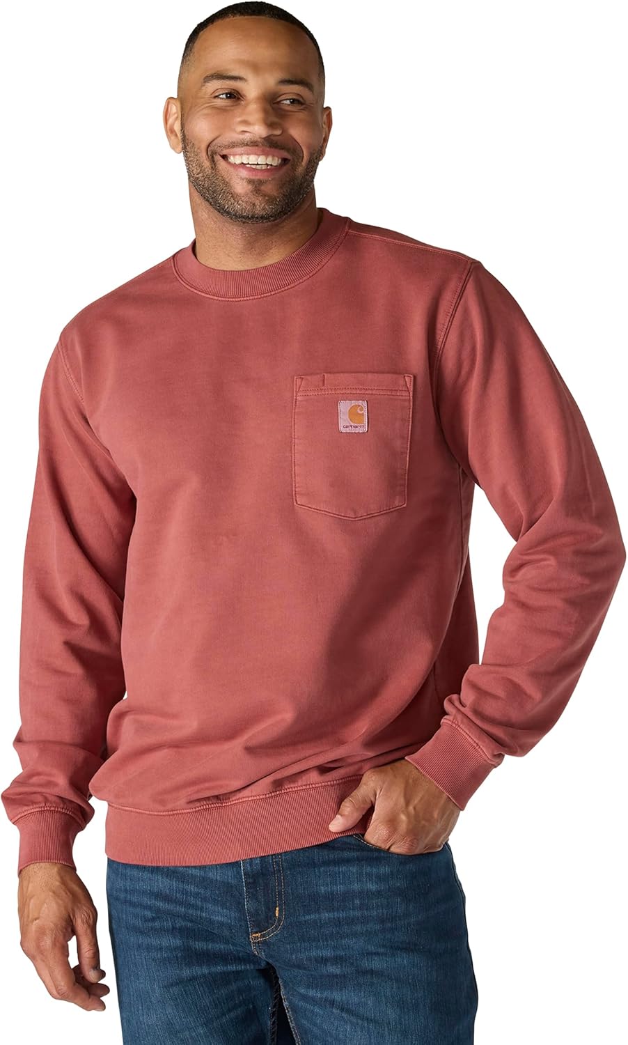 

Carhartt мужская толстовка с карманом Relaxed Fit Midweight Garment Dye French Terry, Dark Spice Red