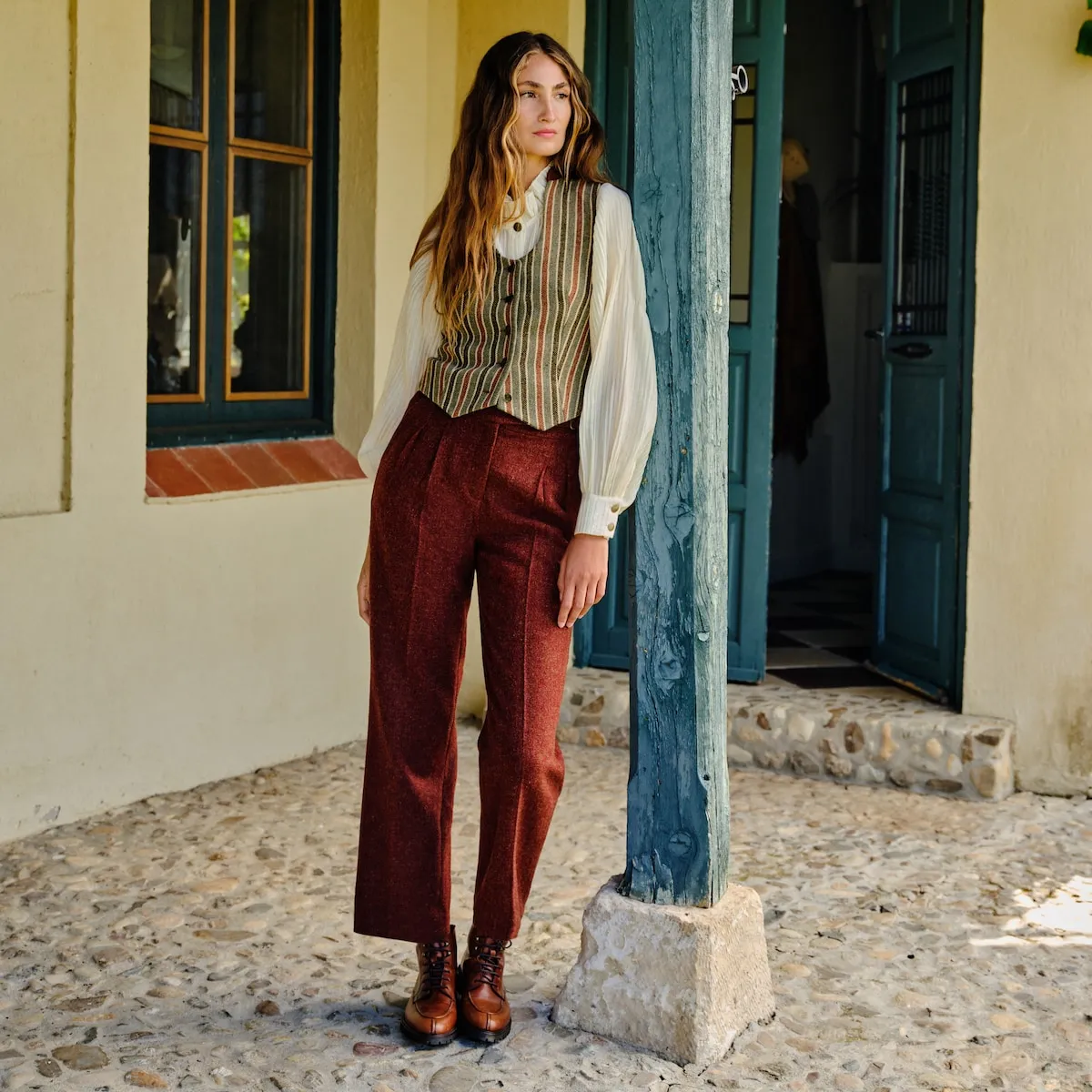 

Женские брюки на пряжках из твида Verhunt, гранатовый