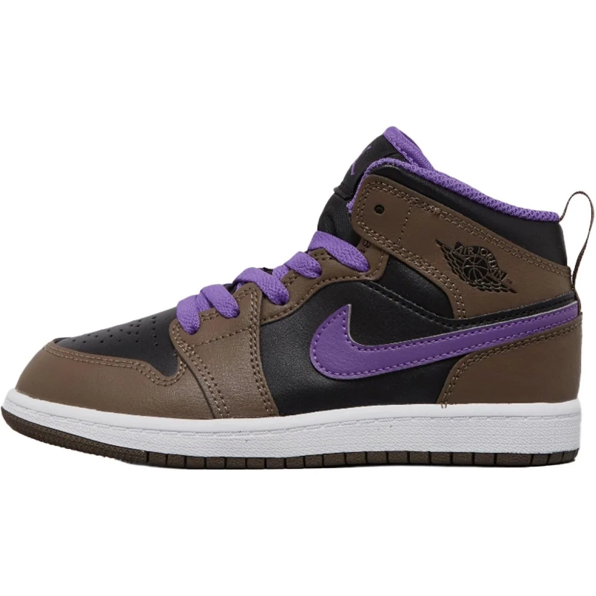 Jordan Детские баскетбольные кроссовки mid top Air 1 Slip Resistant Abrasion Resistant коричневый черный фиолетовый