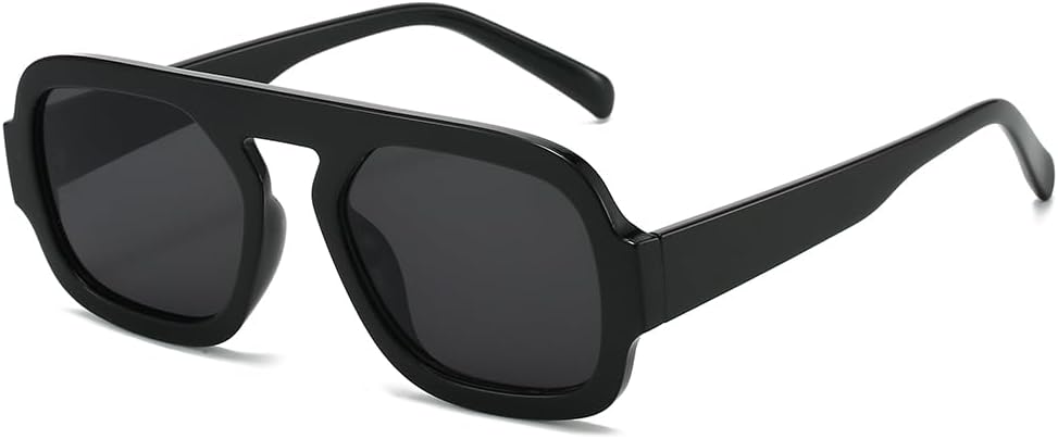 

Солнцезащитные очки YAMEIZE Square Pilot для женщин и мужчин: модные ретро-очки в стиле 70-х, классические солнцезащитные очки с плоской верхней частью для активного отдыха, Black Grey