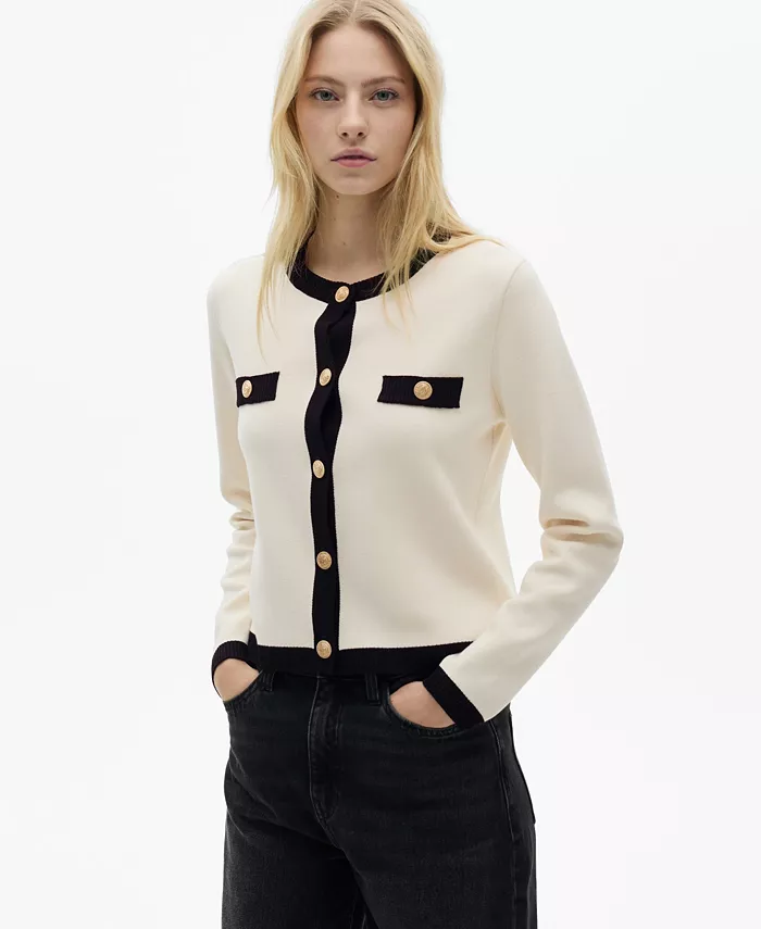 

Женский вязаный свитер с декоративными пуговицами MANGO, коричневый/бежевый