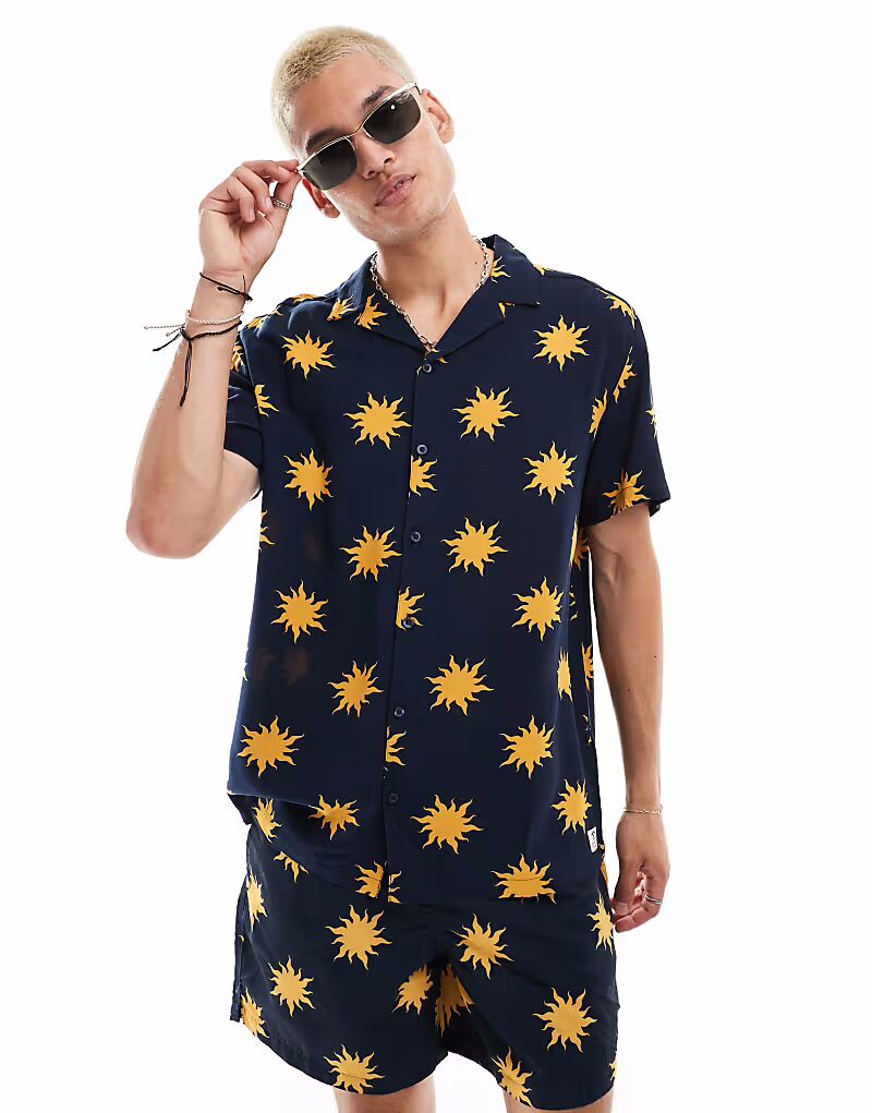

Рубашка Hunky Trunks wavy sun beach co ord темно-синего цвета
