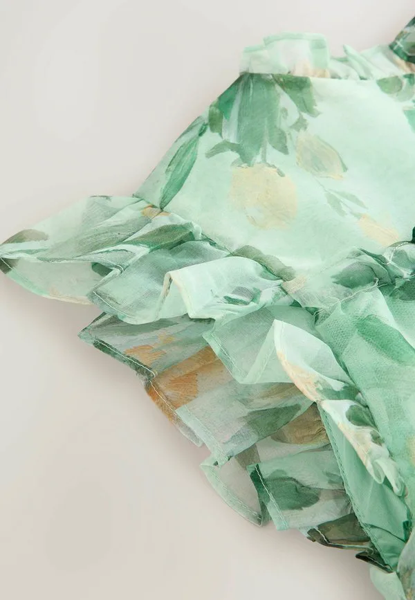 Платье повседневное из органзы с оборками и ярусами, прямого кроя. Laura Ashley, Green Elowen Peony — фото 4