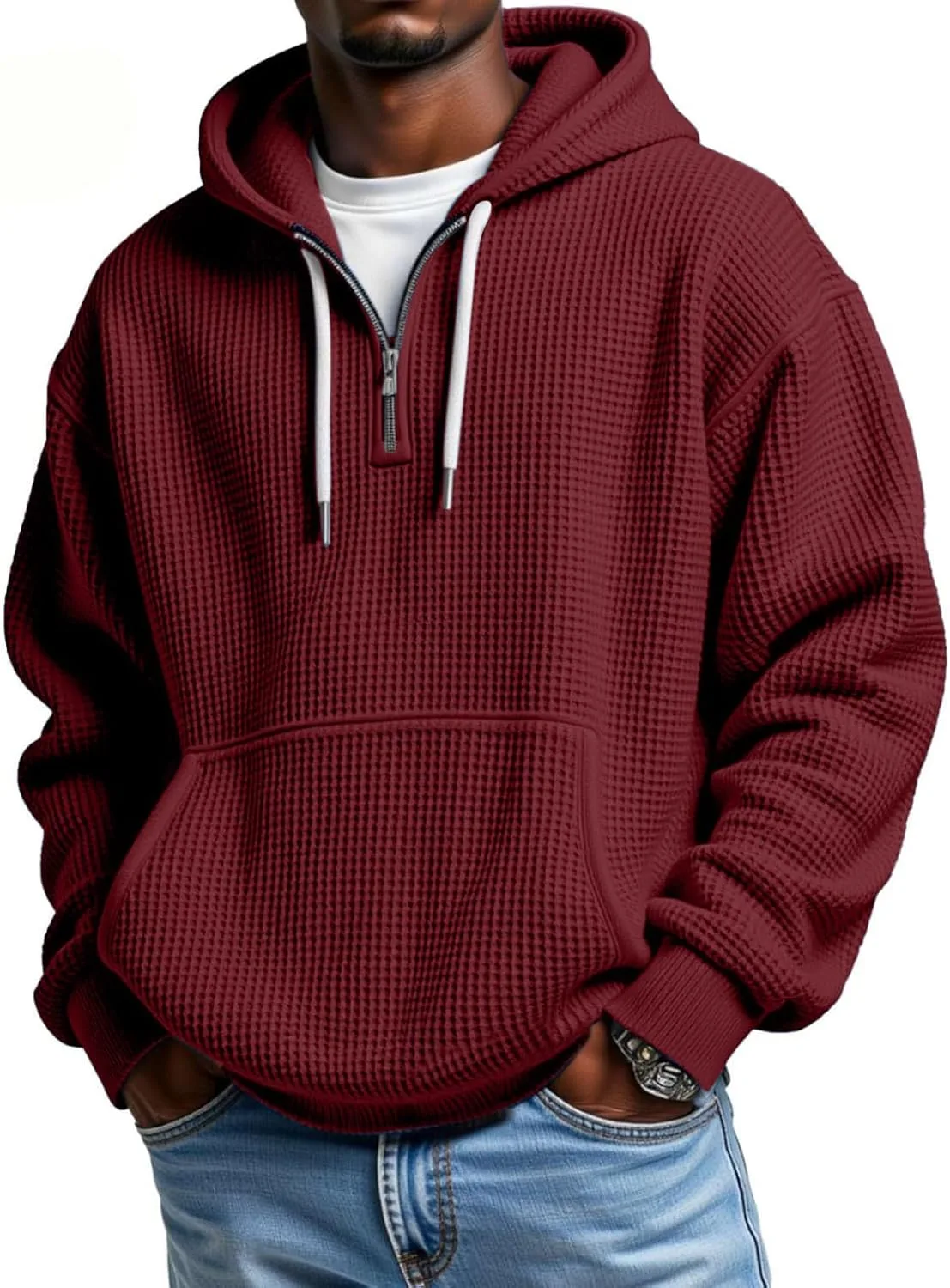 

Толстовка с капюшоном для мужчин, вафельная, с карманом