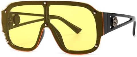 

Модные солнцезащитные очки большого квадратного размера 2027 года для мужчин и женщин, винтажные, с крупной оправой, зеркальные, с заклепками, защита от УФ-излучения UV400 MTZJH, Yellow