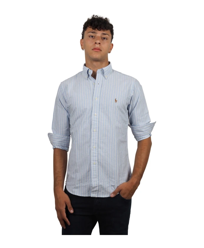 

Полосатая рубашка из хлопка Оксфорд Ralph Lauren, синий