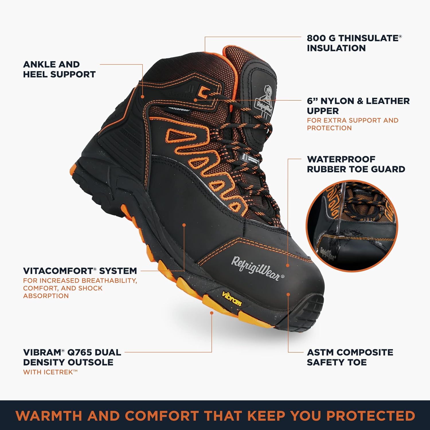 Мужские ботинки RefrigiWear PolarForce Hiker, утепленные ботинки, комфорт при -30F, черный — фото 3