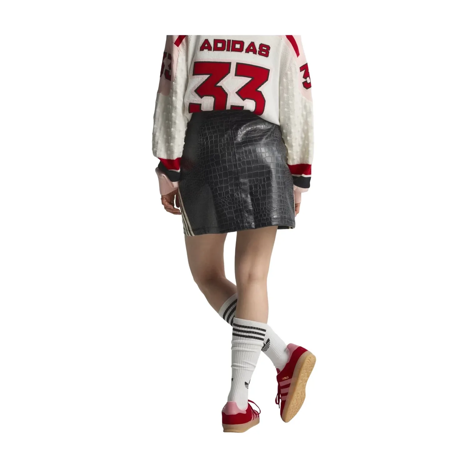 (WMNS) Мини-юбка Adidas из искусственной кожи, черная — фото 3