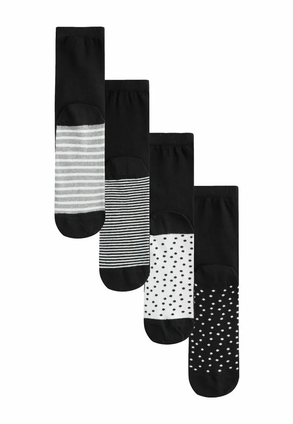 Комплект из 4 носков до щиколотки с анатомической стелькой. Next, Black White Spots Stripe