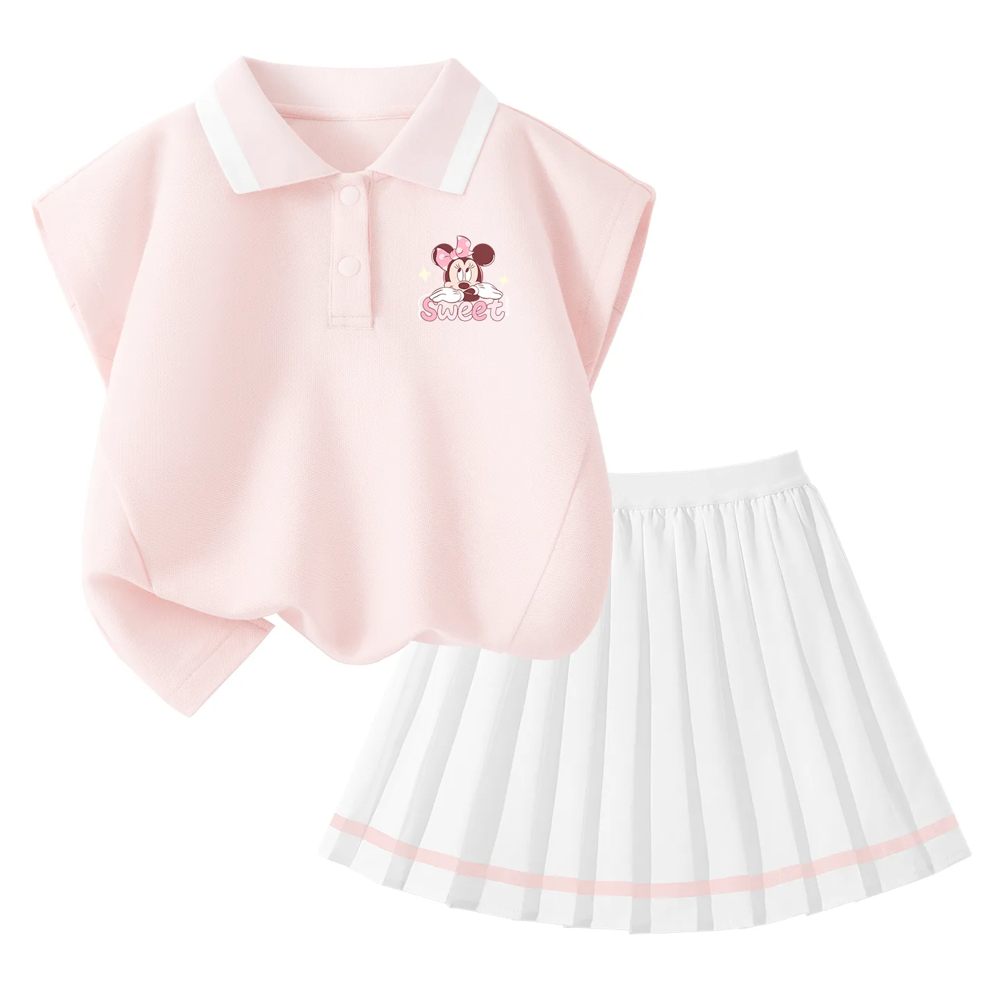 Детская спортивная поло с тонким коротким рукавом Disney, Delorine K Peach Pink+Solid Color Peach Pink