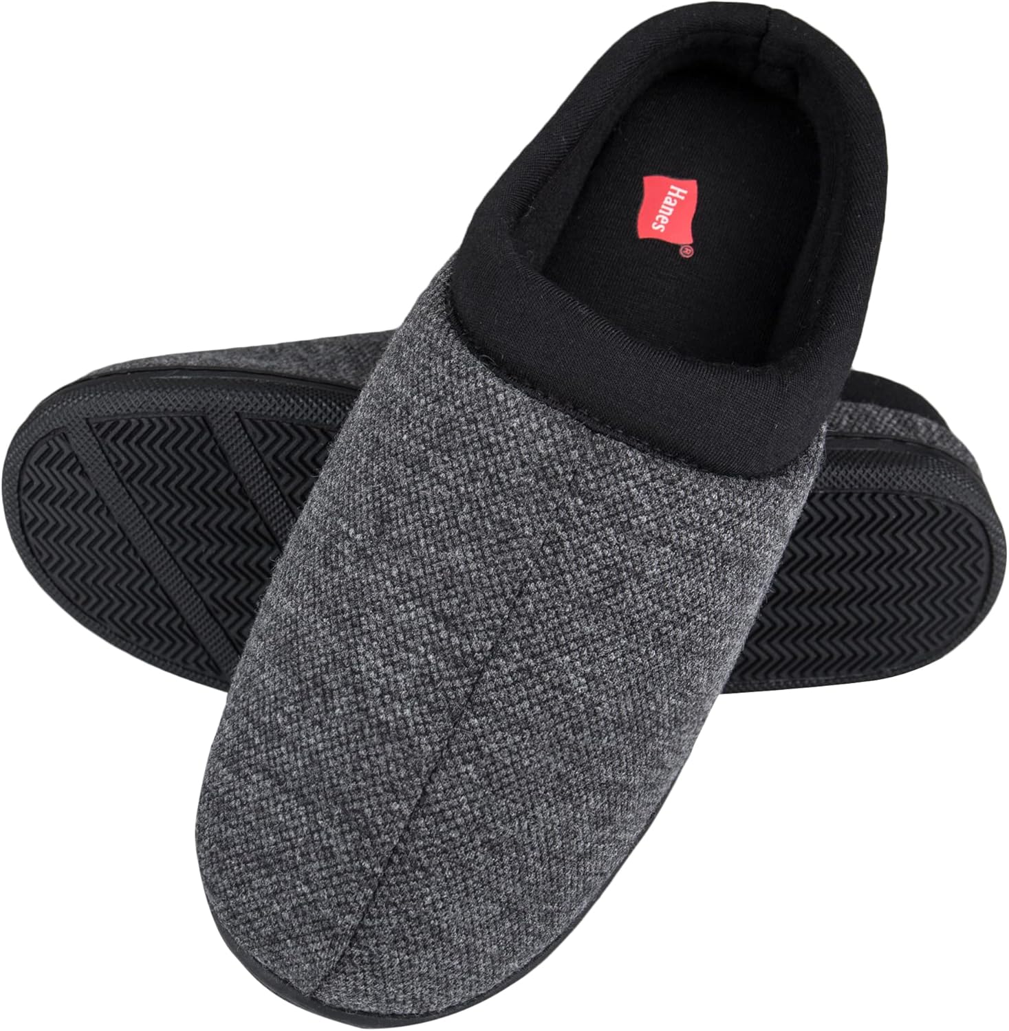 Мужские войлочные тапочки Hanes с подошвой из пены с эффектом памяти для дома и улицы, черный — фото 3