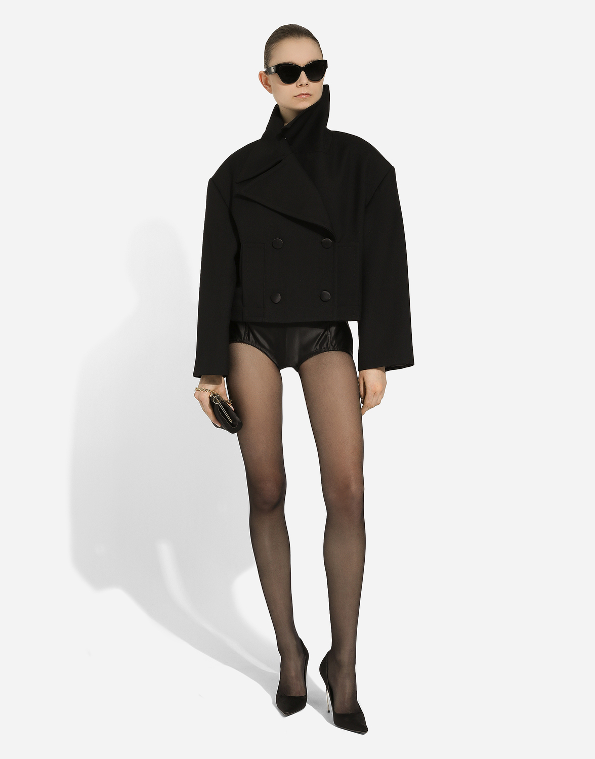 Короткая oversize куртка из шерстяного габардина Dolce & Gabbana, черный — фото 3
