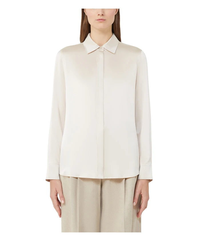 

Классическая рубашка из шелкового атласа с пуговицами, украшенными стразами. Max Mara Studio, бежевый