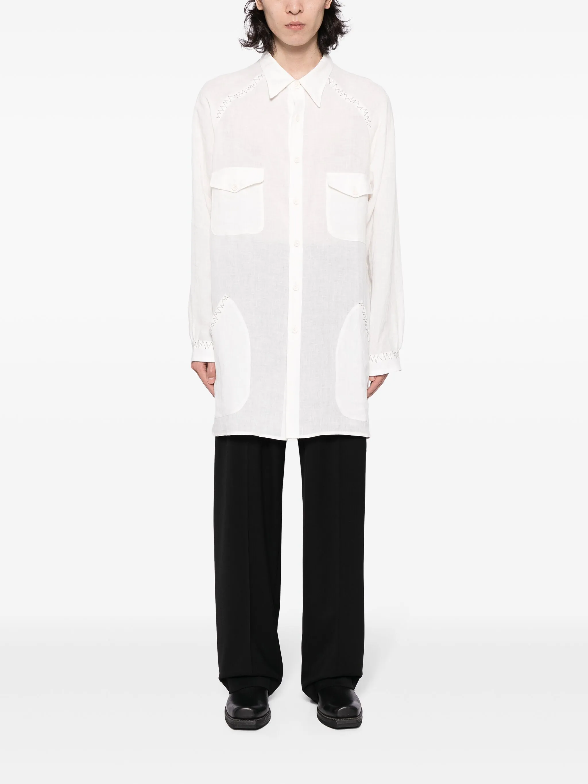 Рубашка с контрастной строчкой Yohji Yamamoto, белый — фото 2