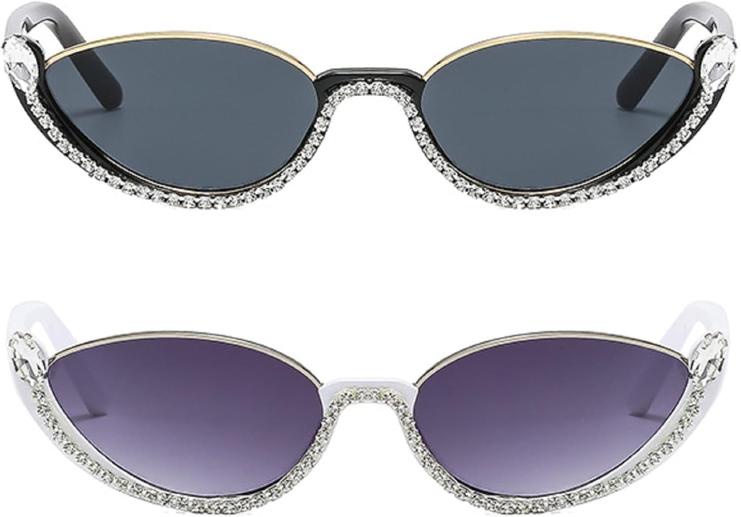 

Женские солнцезащитные очки «кошачий глаз» с бриллиантами, модные винтажные блестящие очки, стильные солнцезащитные очки со стразами, полуободковые солнцезащитные очки mincl, 2pcs-black&white