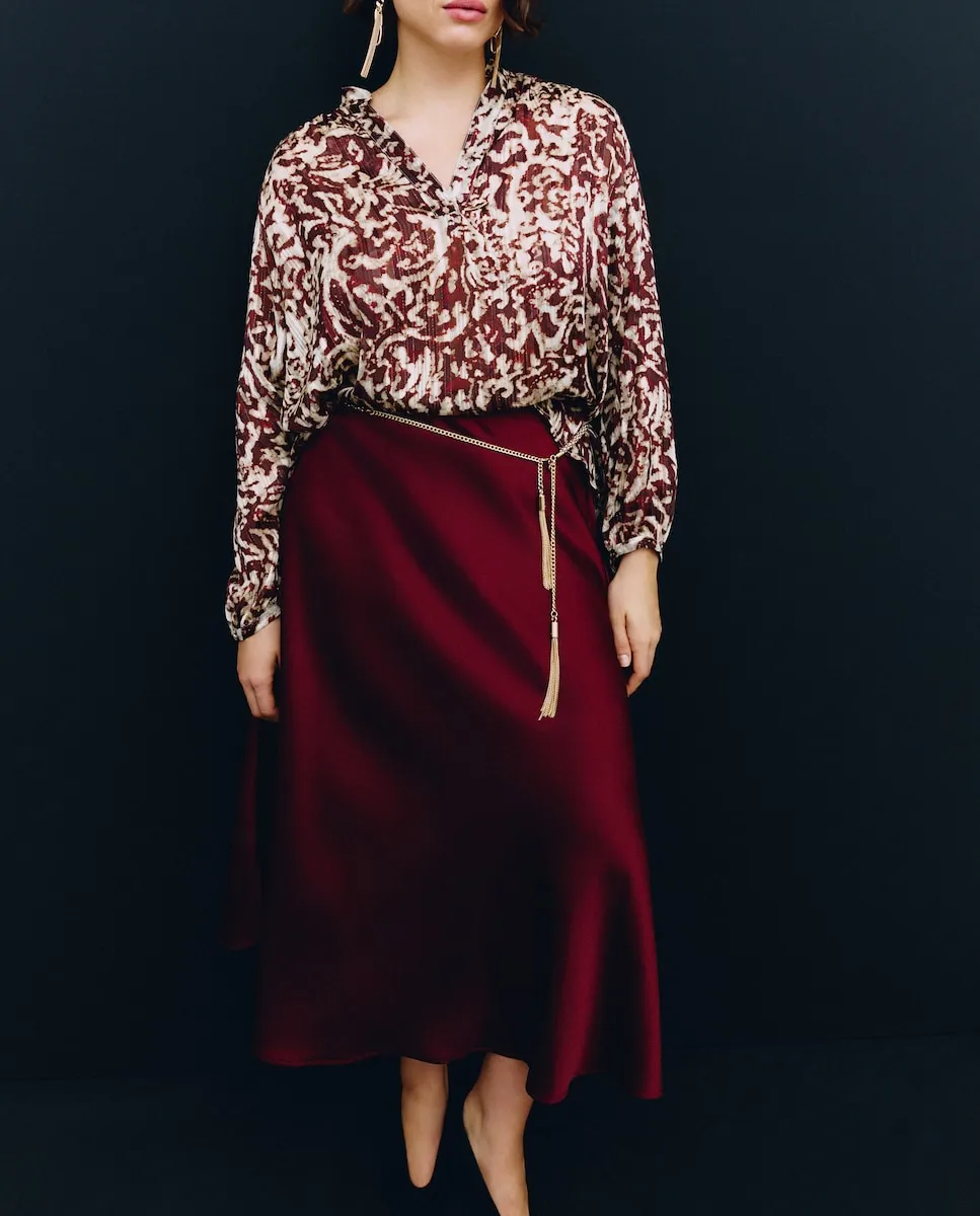 

Женская длинная атласная юбка с принтом Couchel, бордовый