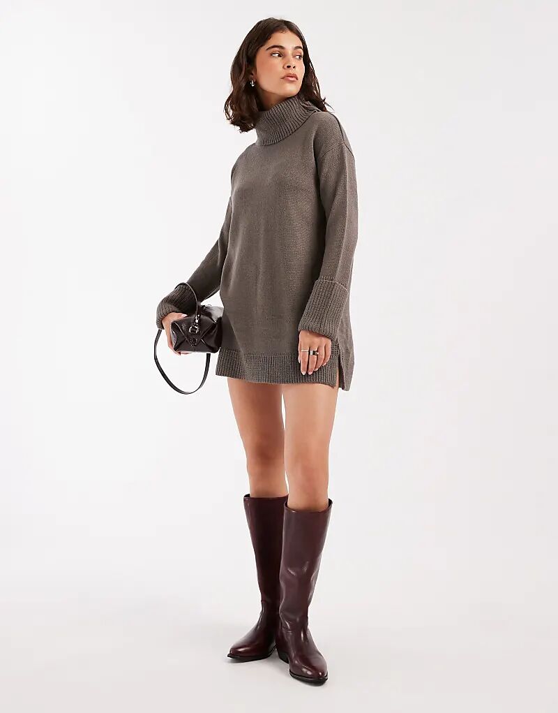 

Платье-мини-джемпер Brave Soul с высоким воротником темно-серого цвета