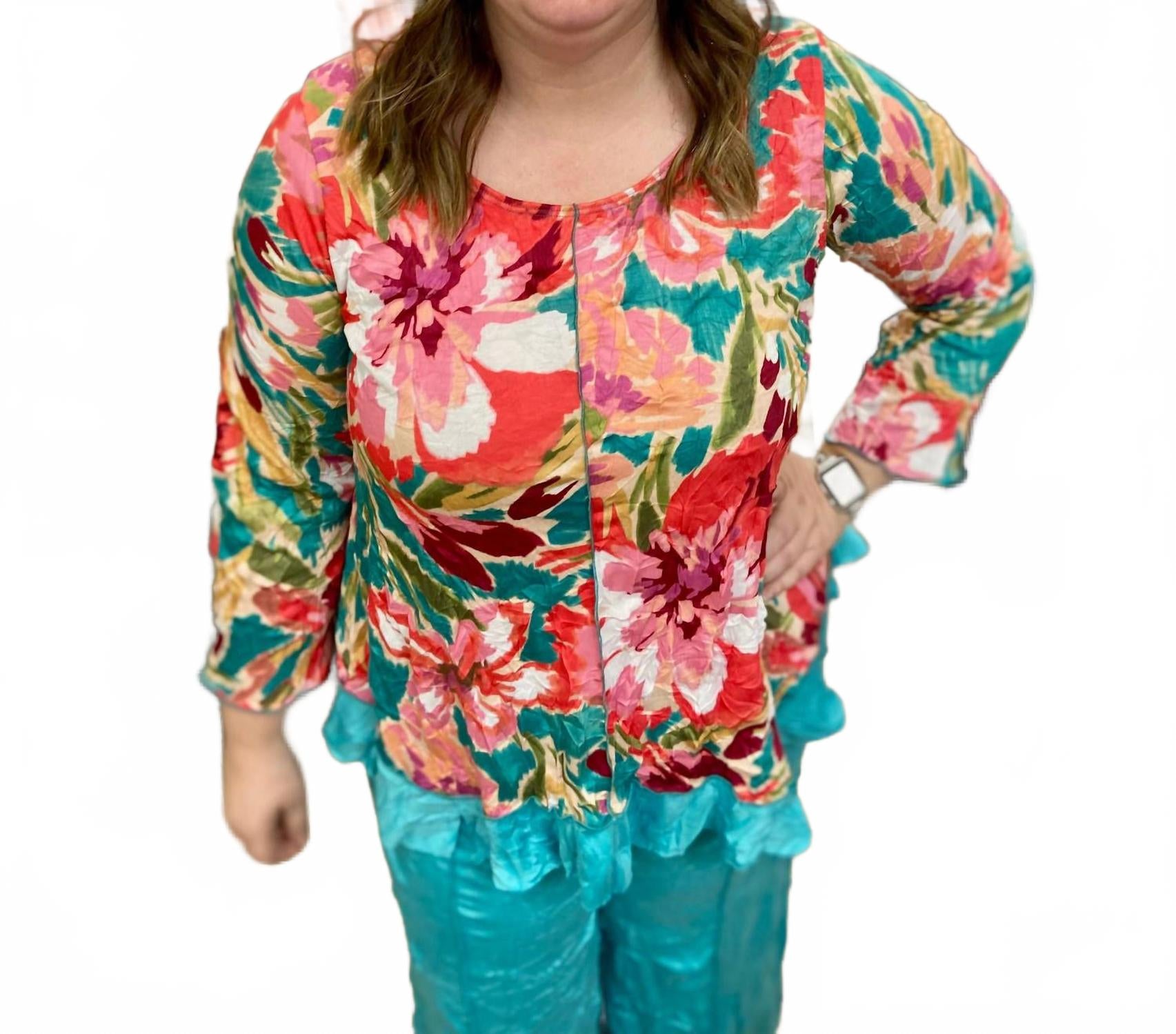 

Топ с круглым вырезом и цветочной отделкой Slice Jade Vine Street, Jade