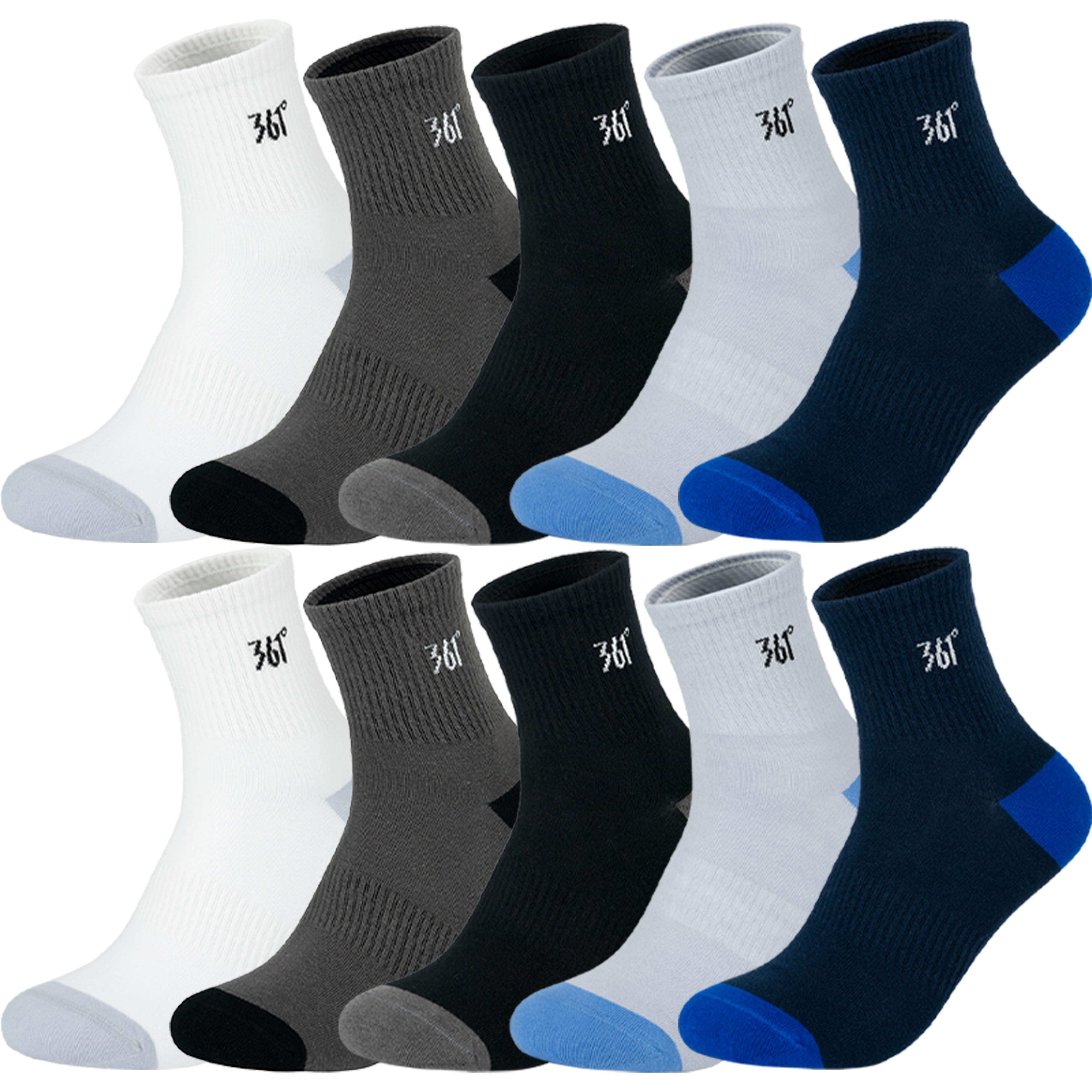 

Носки Mid Calf Unisex 5 Pack 361°, 10 pack (белый+черный+темно-серый+светло-серый+темно-синий)