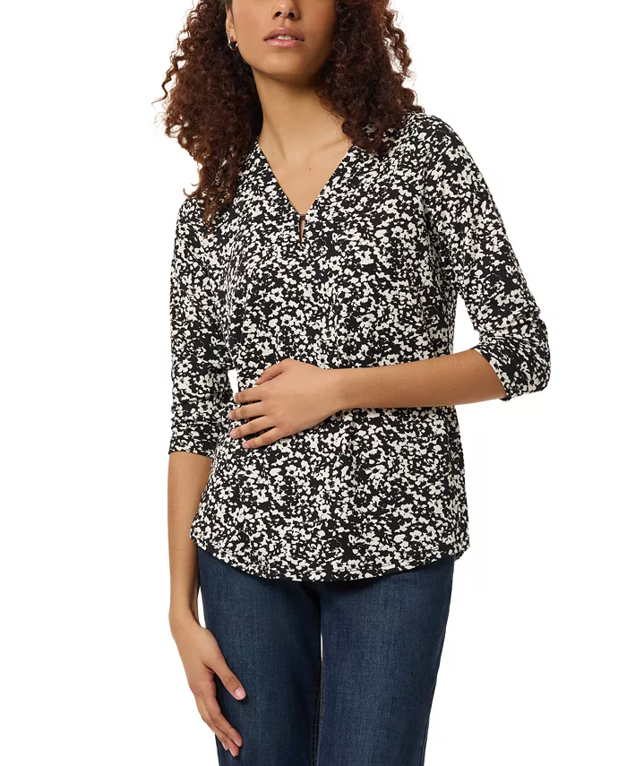 

Женский топ из крепа с принтом и рукавами 3/4, PS-XL Jones New York, черный