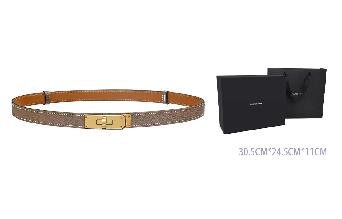 HERMES Ремень из телячьей кожи Эпсом для женщин слоновая кость золотисто-коричневый, Elephant Gray/Gold Brown — фото 3