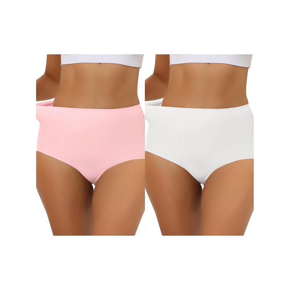 

2 упаковки женских эластичных трусов с высокой талией, дышащее хипстерское нижнее белье без следов ALLEGRA K, цвет Mid Pink White