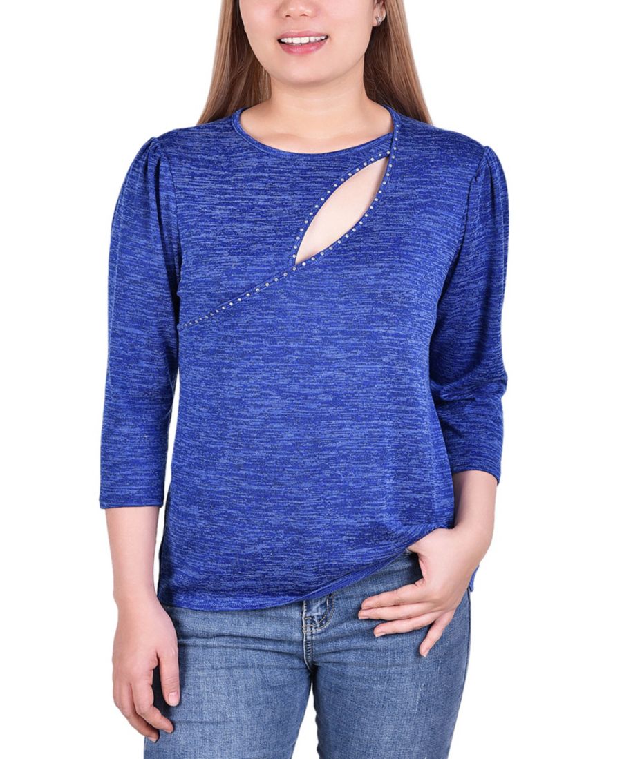 

Женская блузка с рукавами 3/4, вырезом на шее и заклепками NY Collection, Cobalt