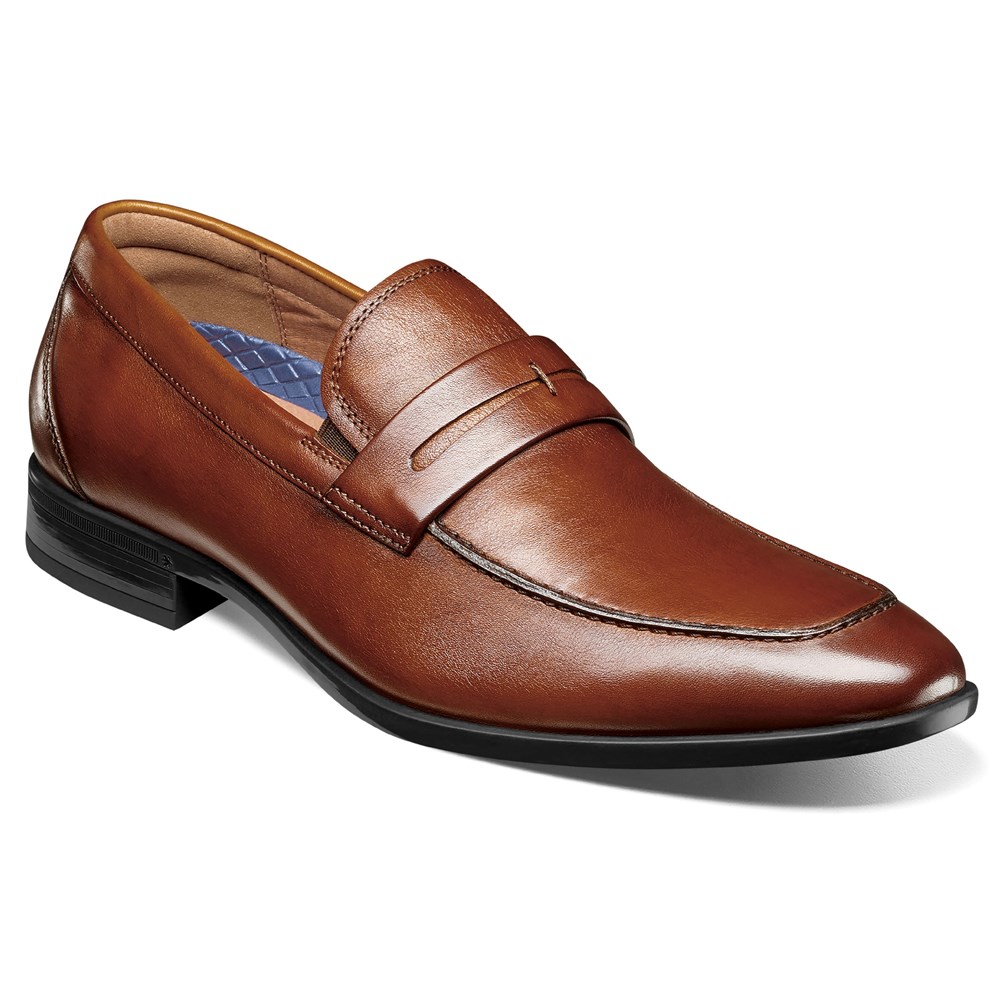 

Мужские пенни лоферы Zaffiro со средним/широким мыском и окантовкой Florsheim, цвет cognac leather