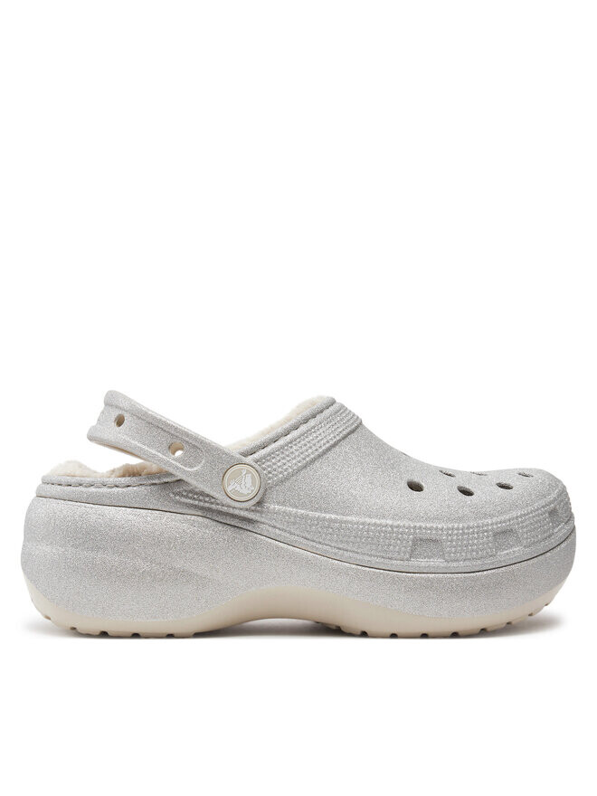 Шлепанцы Crocs Classic Platform Glitter Lined Clog W 210413 Plata, серебряный