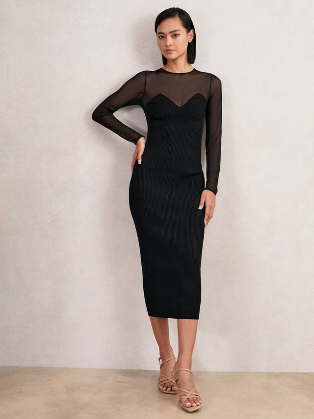 

Прозрачное трикотажное миди-платье цвета лила Reiss, Black