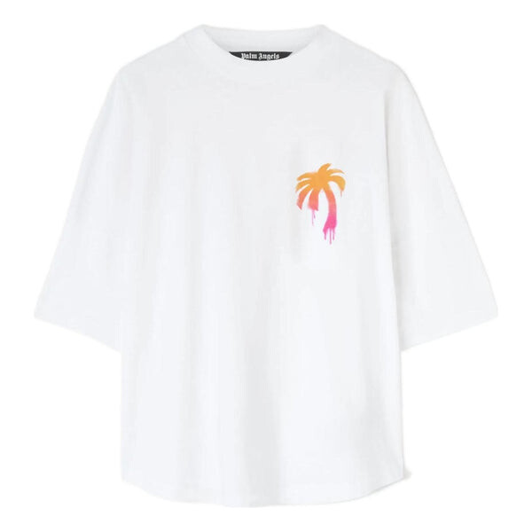 

Футболка fw22 sprayed palm logo over tee 'white fuchsia' Palm Angels, белый