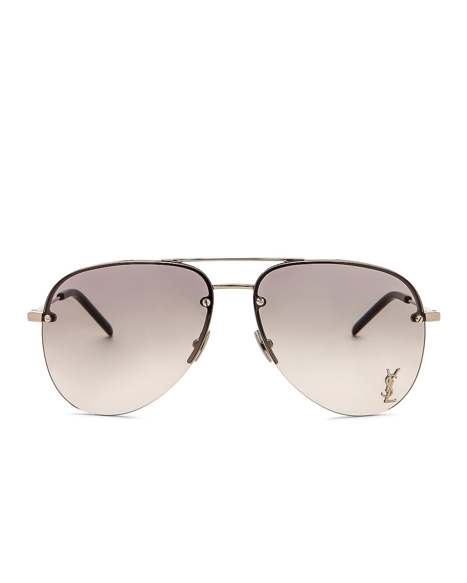 

Солнцезащитные очки Saint Laurent Classic 11M Aviator, цвет Shiny Silver & Gradient Grey