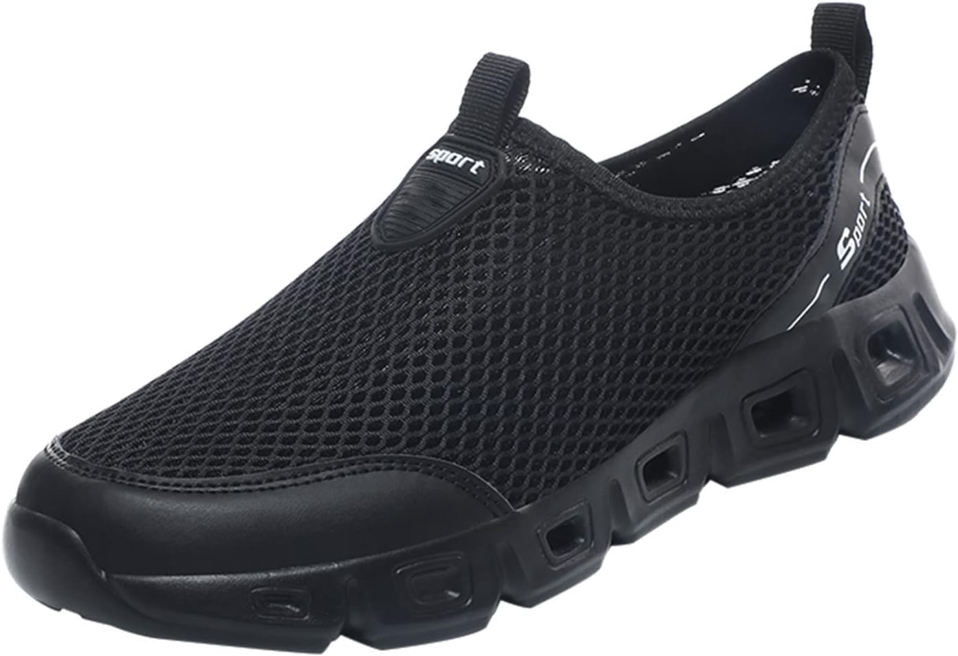 

Мужские спортивные туфли с новым дизайном, модные, сетчатые, дышащие, удобные, для активного отдыха, кроссовки челси Generic, черный