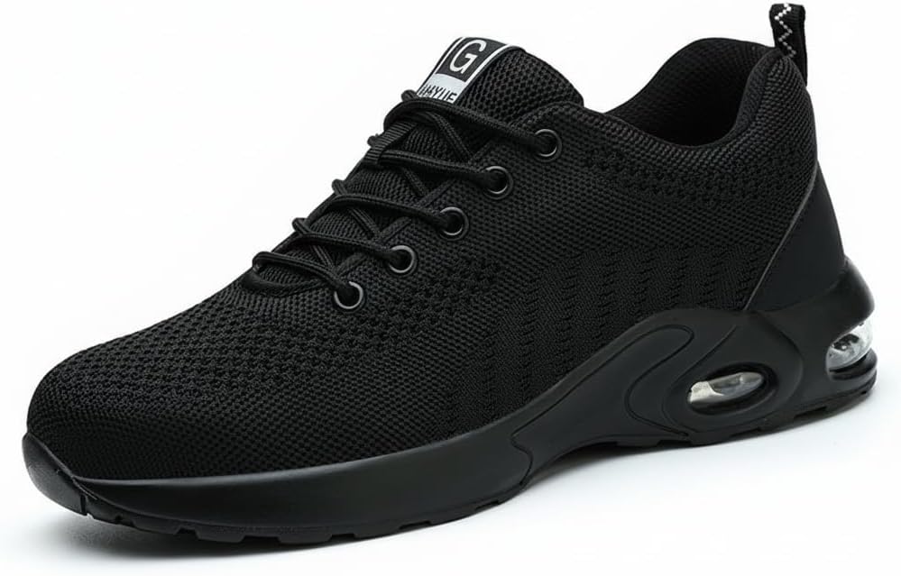 

Мужские ботинки с металлическим носком, пробоустойчивые, противоскользящие, дышащие кроссовки-безопасность, с амортизирующей воздушной стелькой, промышленные строительные ботинки для мужчин Flowergirr, черный