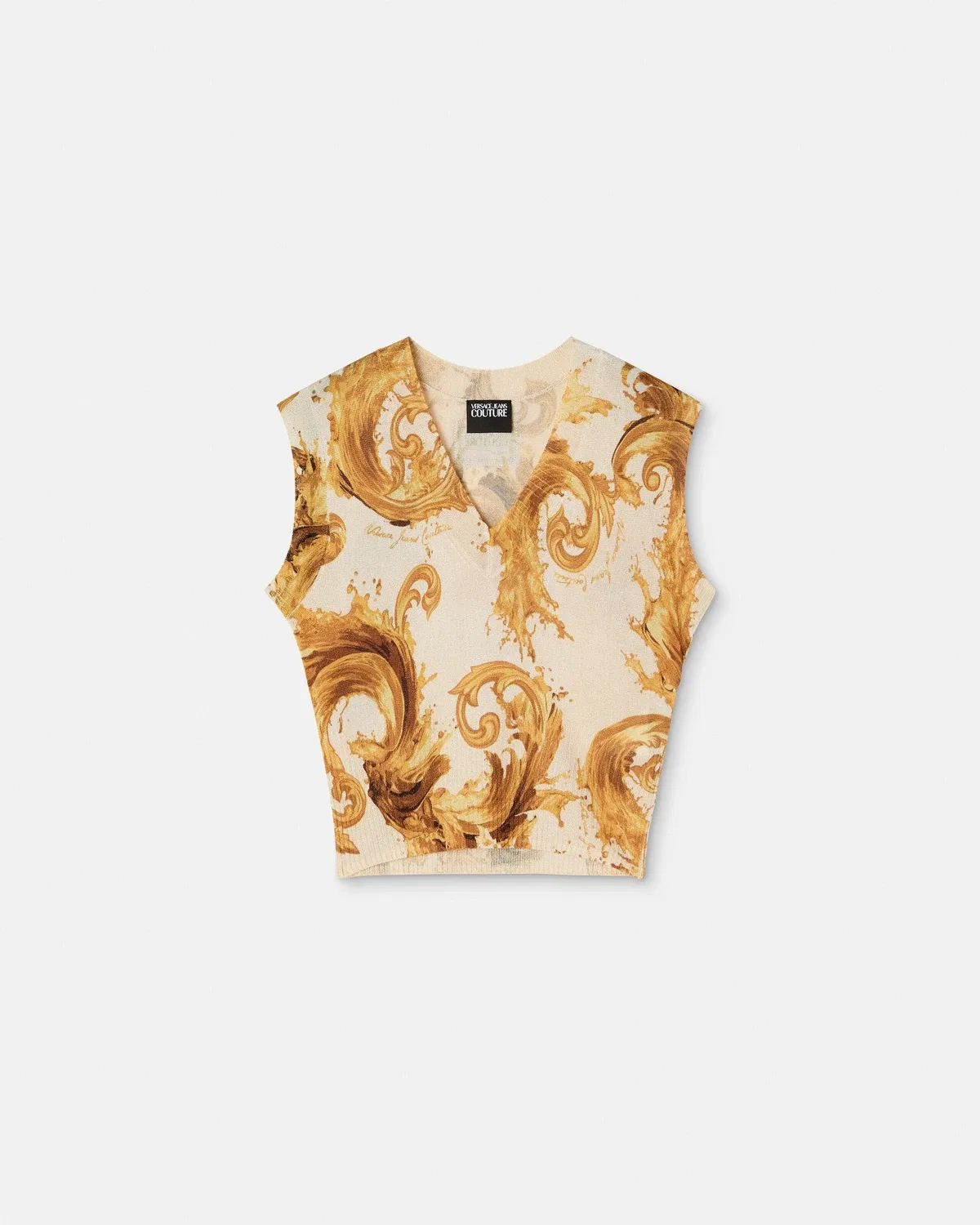 Вязаный жилет из вискозы с принтом Versace, бежевый
