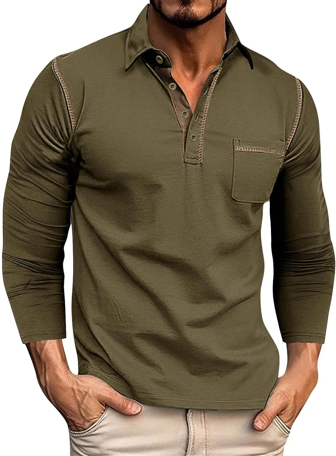 

Мужская поло с длинным рукавом и карманом