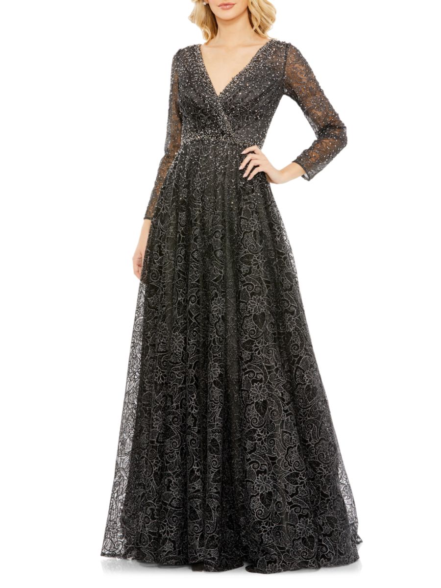 

Бальное платье с кружевом и декором Mac Duggal, цвет Graphite
