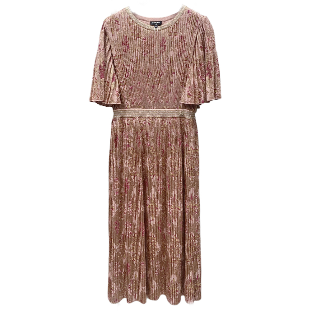 

CHANEL Женское платье с короткими рукавами FW20 розовое