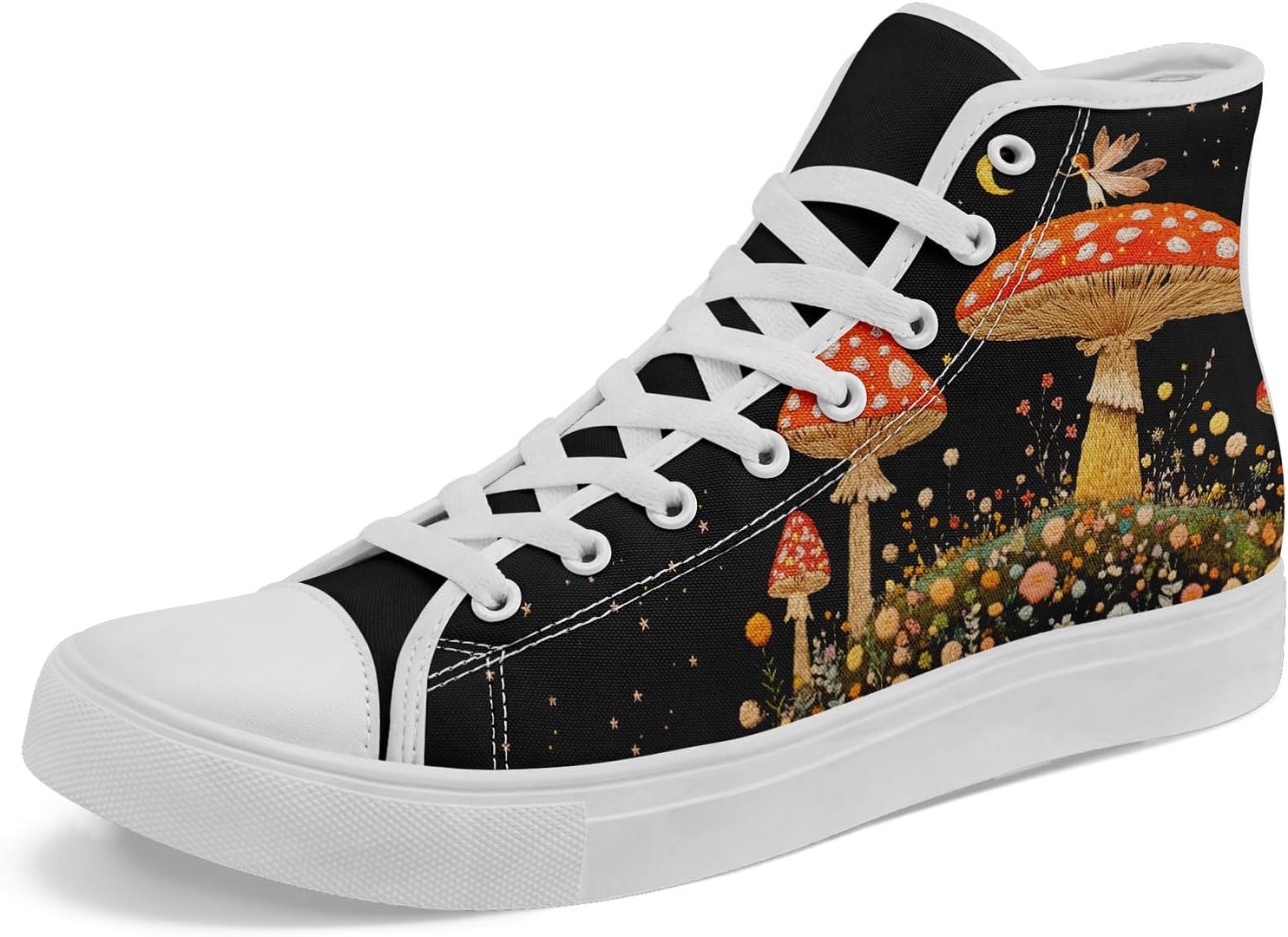 

Женские стильные высокие кеды из холста AWSOLE с принтом цветов и грибов, подарок для нее, легкие модные повседневные туфли на плоской подошве, белый/черный/зеленый/оранжевый/золотой