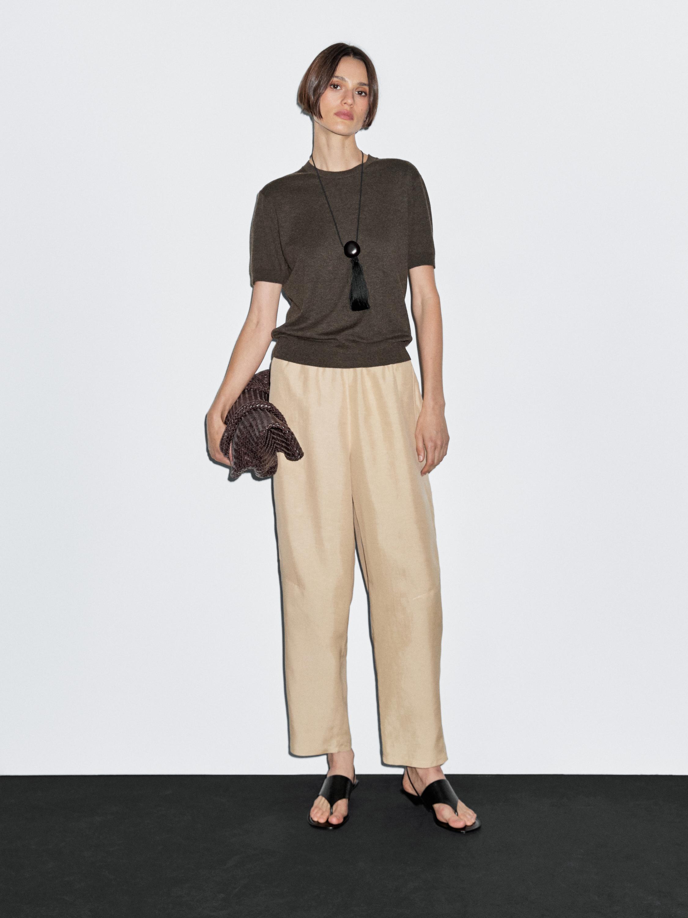 

Свитер из шерстяной смеси с короткими рукавами Massimo Dutti, шоколадный