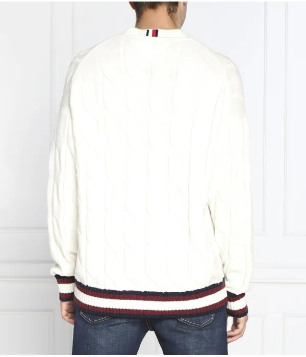 Шерстяной свитер с монограммой Cable Cricket Oversize fit Tommy Hilfiger, белый — фото 4