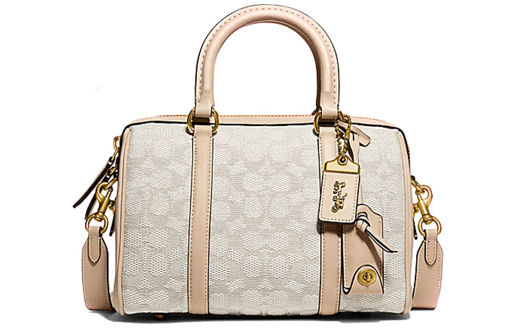 

COACH Жаккардовая сумка с кожаной вставкой бостон через плечо кроссбоди средний размер женская розовая