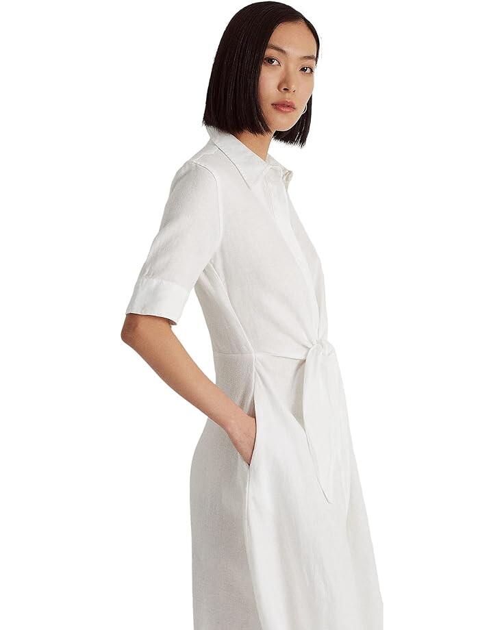 

Платье Lauren Ralph Lauren Petite Linen Shirtdress, белый